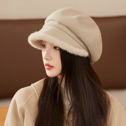 Women's High Sense Thickened Fleece Edge Octagonal Hats & Caps