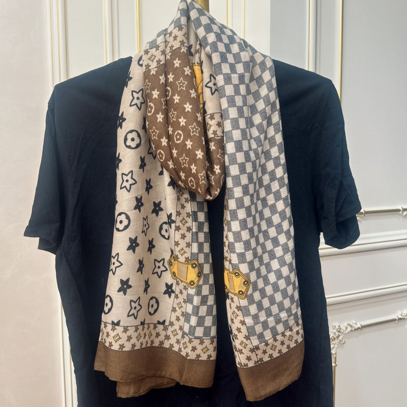 Women's Live Printed Cotton Linen Warm Outer Scarfs