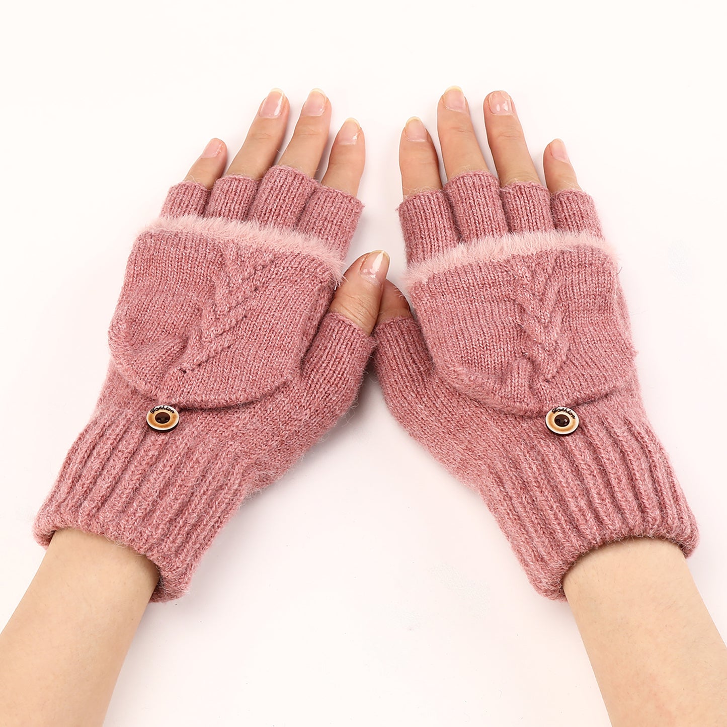 Women's Flip Short Frayed Hem Wool Fingerless Gloves