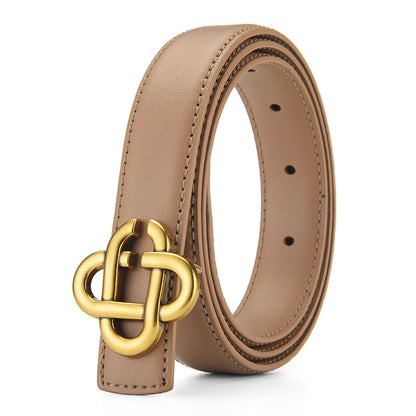 Women's Bronze Buckle Cowhide Thin Wide Simple Belts