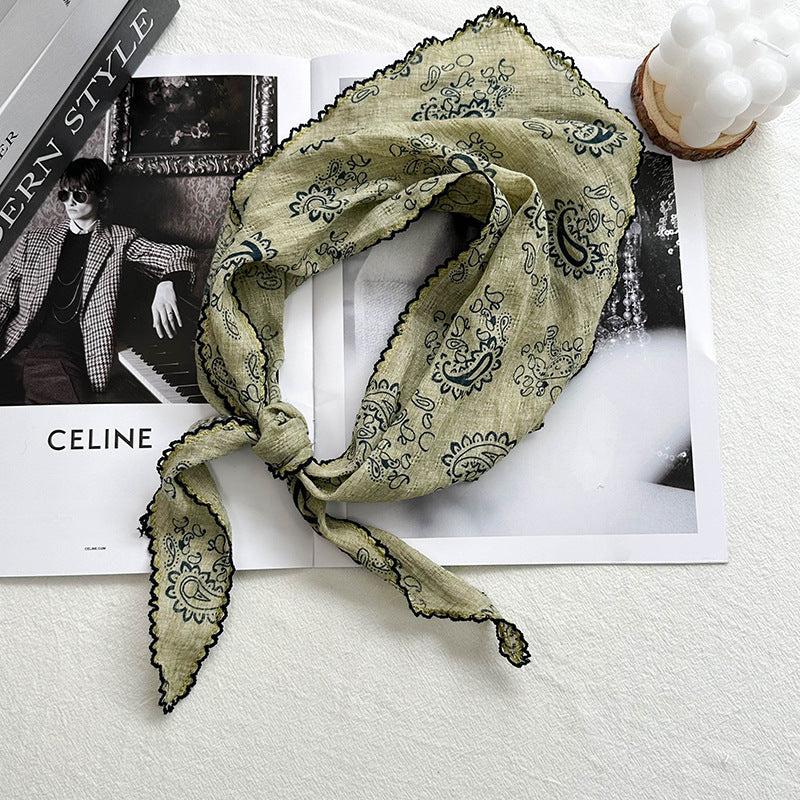 Women's Style Artistic Floral Print Small Silk Scarfs