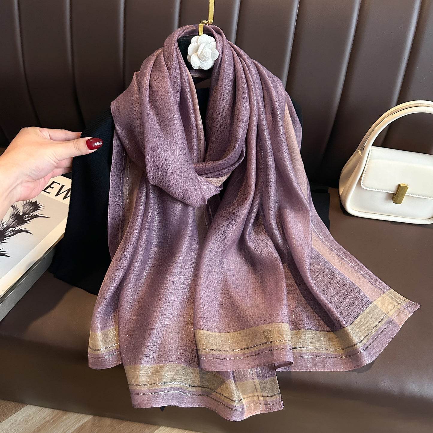 Women's Solid Color Gold Silk Fashion Emulation Scarfs