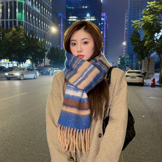 Striped Mohair Winter Warm Thick Color Scarfs