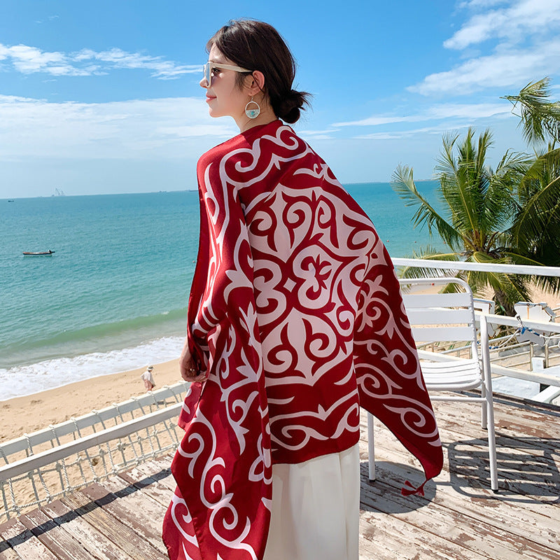 Women's Sunscreen Shawl Yunnan Grassland Travel Wear Silk Seaside Scarfs