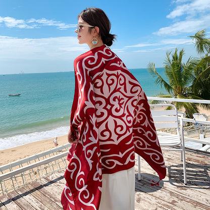 Women's Sunscreen Shawl Yunnan Grassland Travel Wear Silk Seaside Scarfs