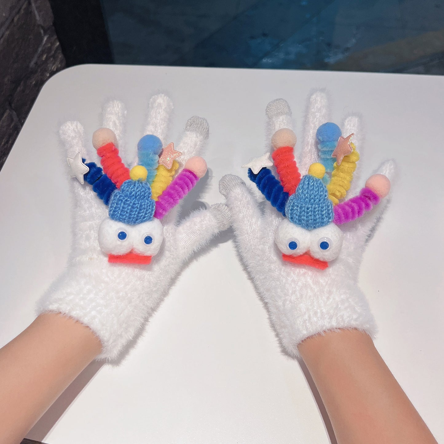 Screen Funny Plush Finger Female Winter Gloves