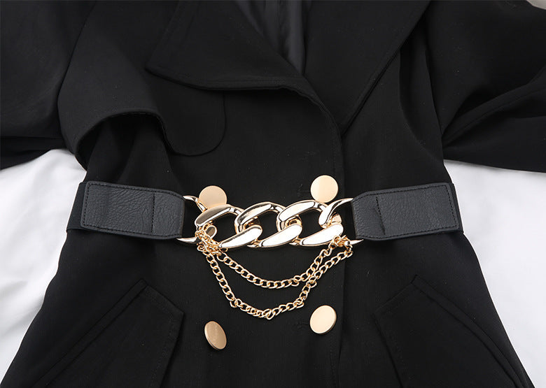 Elastic Waistband Decorative Chain Waist Seal Belts