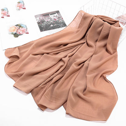 Women's Natural Wrinkle Monochrome Chiffon Material Breathable Scarfs