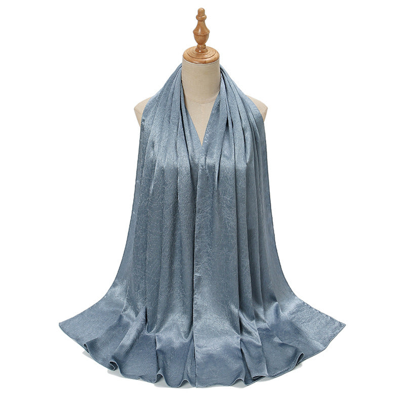 Women's Malaysian Satin Silky Shawl Pleated Solid Scarfs