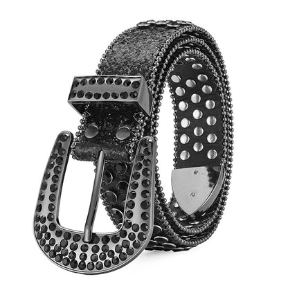 Women's & Men's Fashion Punk Rock Rivet Rhinestone Inlaid Wide Belts