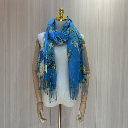 Women's Oil Painting Shawl Outer Match Tassel Scarfs