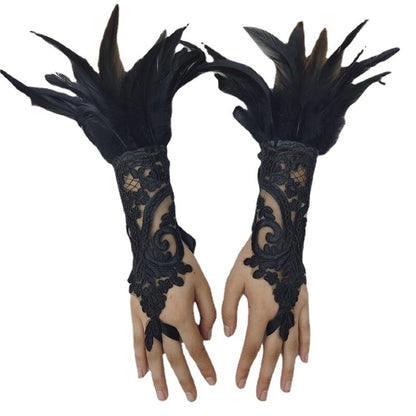 Halloween Feather Hook Finger Party Prom Black Gloves