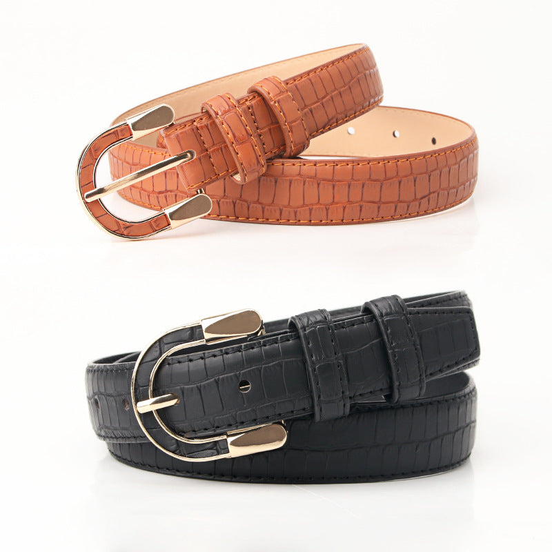 Women's Gold Retro Leather Buckle Simple Alloy Belts