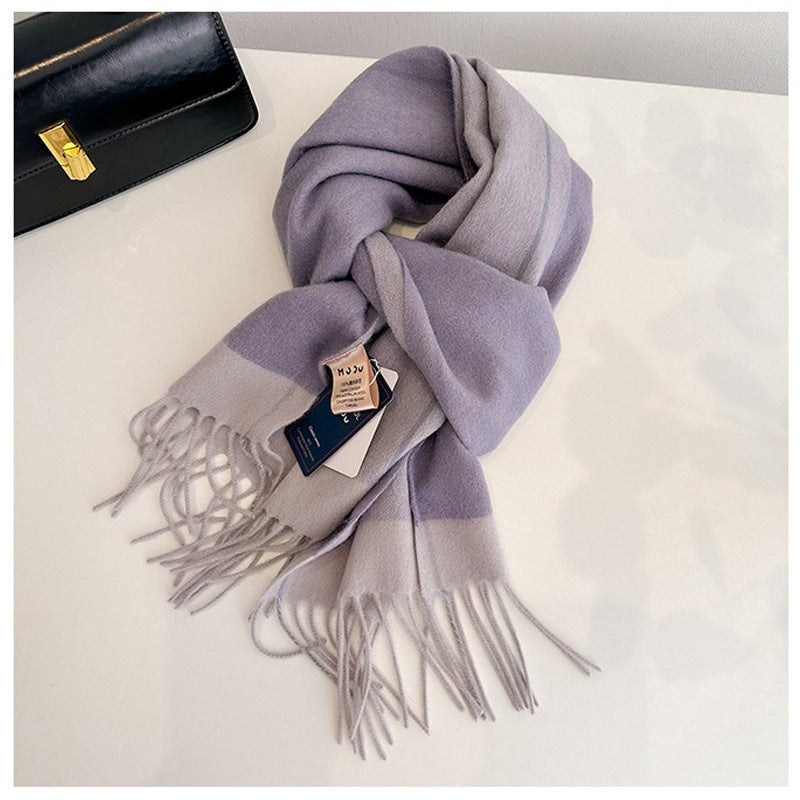 Women's & Men's Wool Double-sided Solid Color Matching Tassel Threading Scarfs