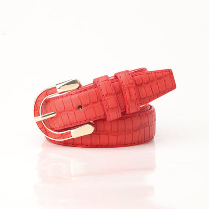 Women's Gold Retro Leather Buckle Simple Alloy Belts