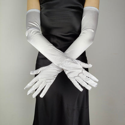 Women's Lengthened Satin Stretch Vintage Dress Bride Gloves