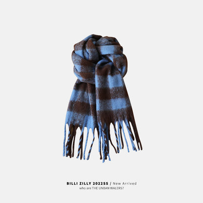 Fashionable Plaid Yu Thickened Cold Protection Warm Scarfs