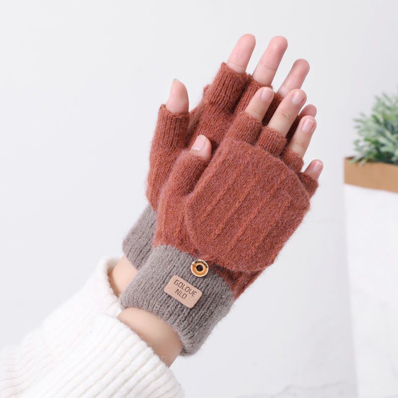 Women's Flip Korean Style Winter Cute Fleece-lined Gloves