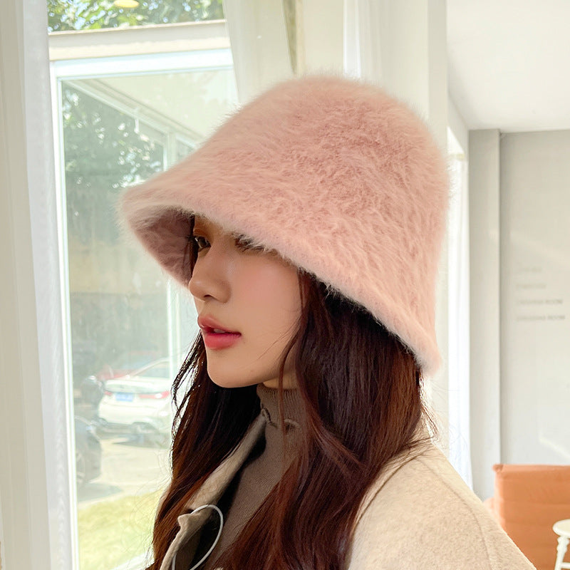 Women's Thermal Rabbit Fur Bucket Hat Outdoor Hats & Caps