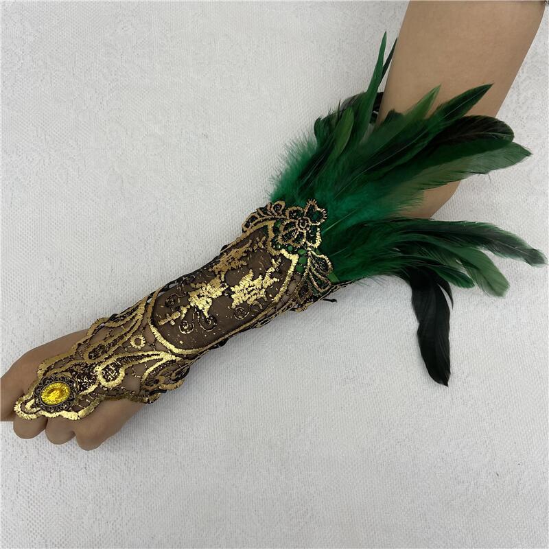 Halloween Feather Gothic Style Hollow Gold Gloves