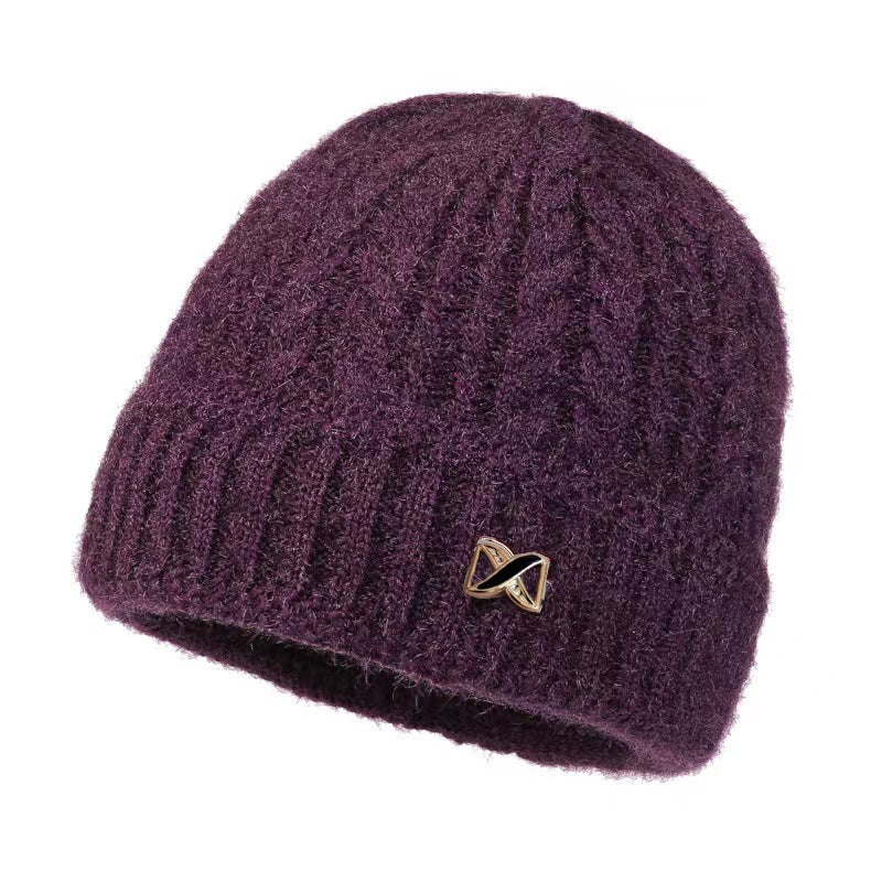 Knitted Jacquard Fleece-lined Thickened Warm Winter Woolen Grandma Hats & Caps