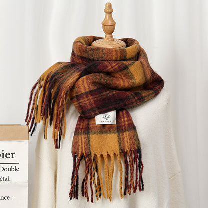 Temperament Wild Mohair Check Winter Soft Glutinous Tassel Scarfs