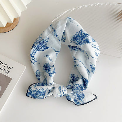 Women's Linen Small Square Towel Silk Artistic Scarfs