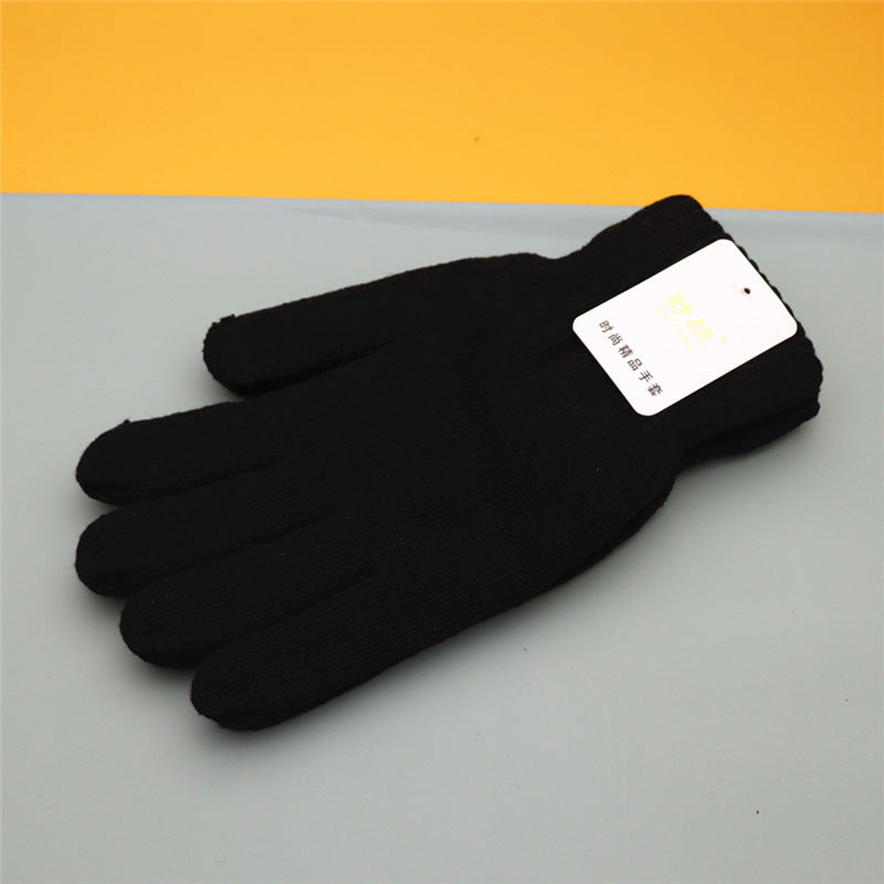 Women's & Men's Pure Black Knitted With Five Fingers Gloves