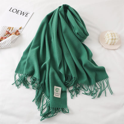 Women's For Keep Warm Color Monochrome Tassel Long Scarfs