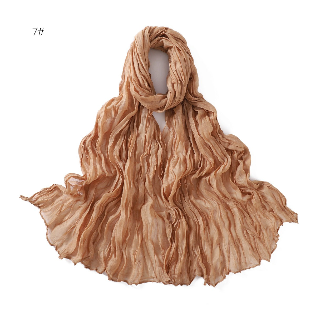 Women's Pure Color Voile Twist Wrinkle Cotton Linen Scarfs