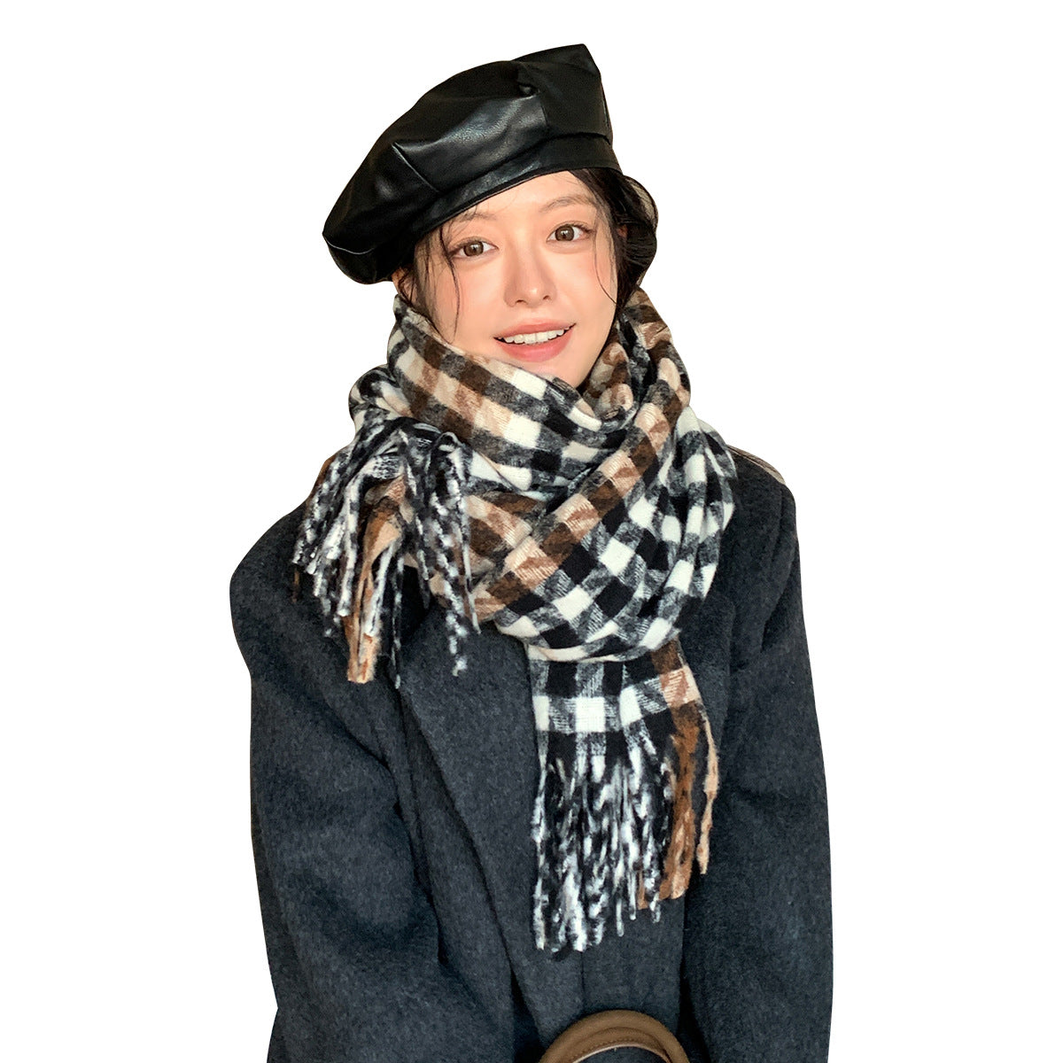 Fashion Printed Plaid Korean Style Thickened Scarfs