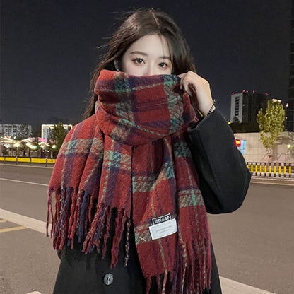 Women's Mohair Winter High-grade Plaid Artificial Cashmere Lovers Wild Warm Scarfs