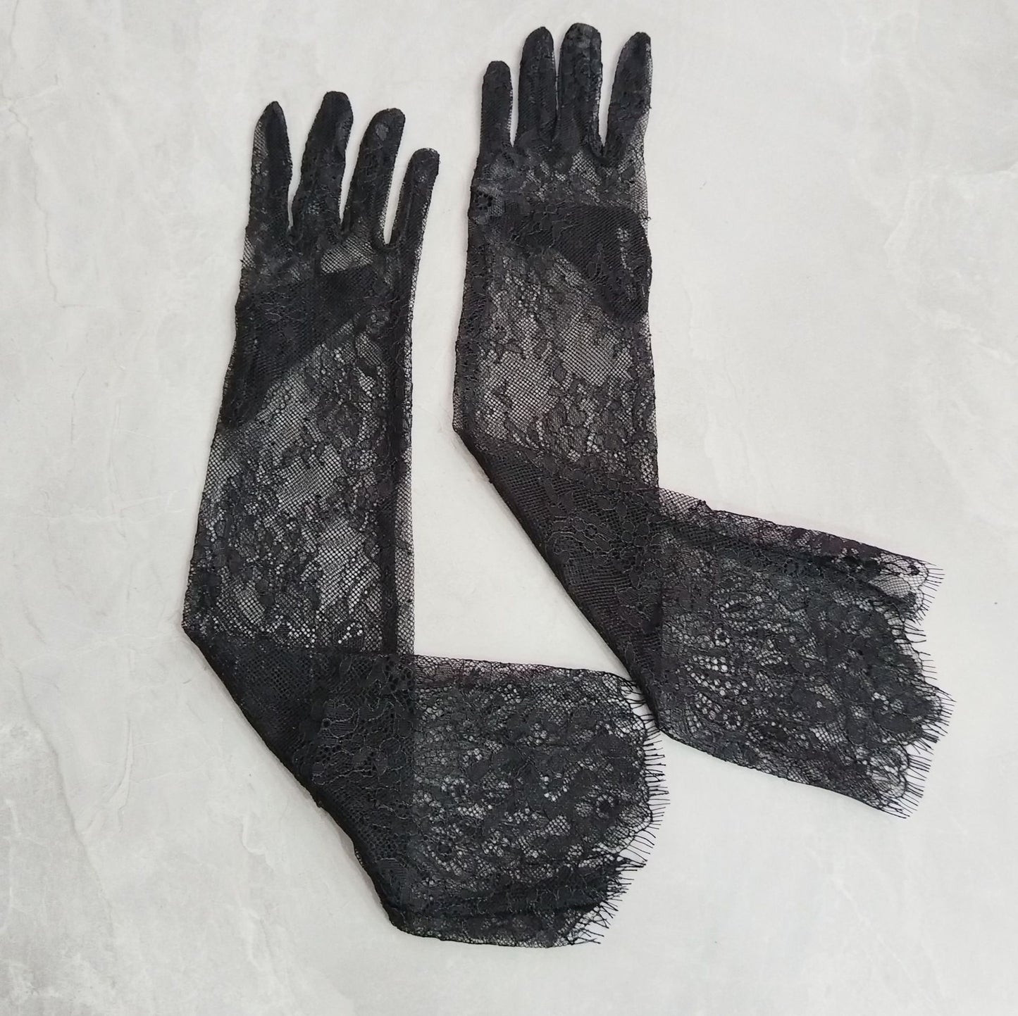 Super Fairy Black Lace Tulle Long Wedding Gloves