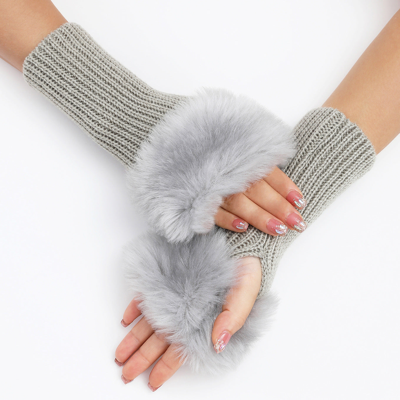 Women's Oversleeve Knitted Warm Open Finger Arm Gloves