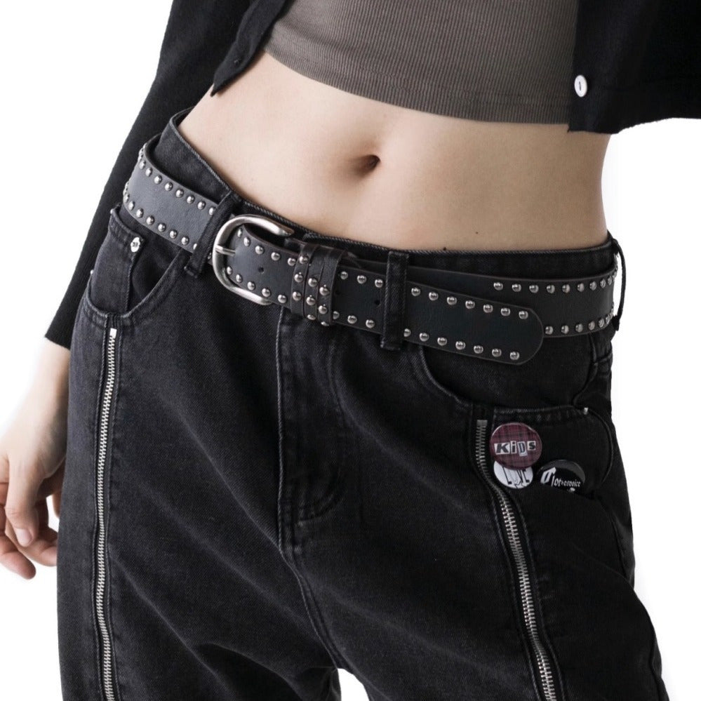 American Style Hip Hop Female Wide Punk Rivets Black Belts