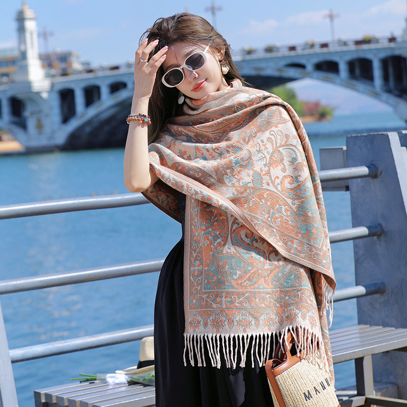 Women's Ethnic Style Cape Shawl Thickened Cashew Pattern Western Scarfs