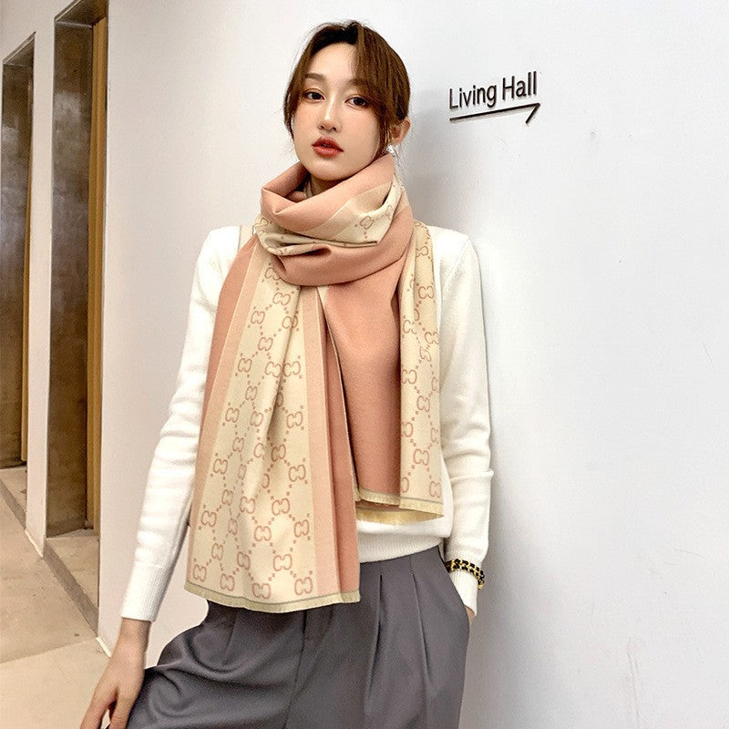 Women's Winter Color Matching Warm Letters Double-sided Thickened Scarfs