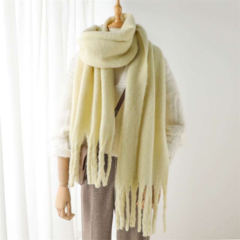 Women's & Men's Pure Color Winter Warm Lengthened Fringe Scarfs