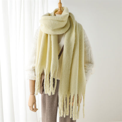 Women's & Men's Pure Color Winter Warm Lengthened Fringe Scarfs