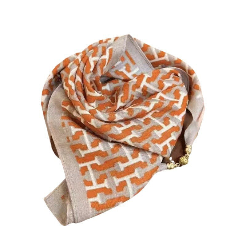 Women's Magnetic Buckle High-grade Silk Cotton Elegant Scarfs