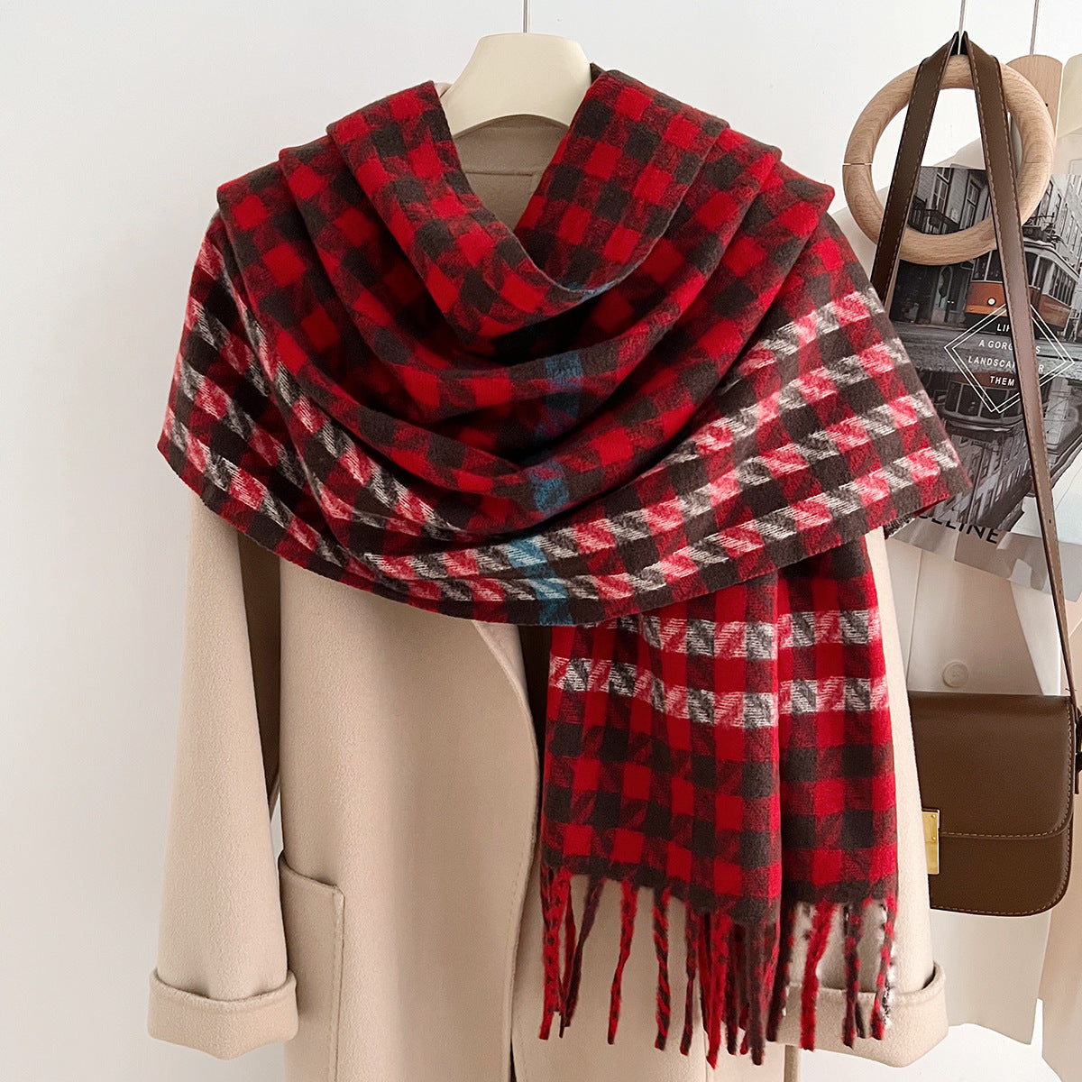 Fashion Printed Plaid Korean Style Thickened Scarfs