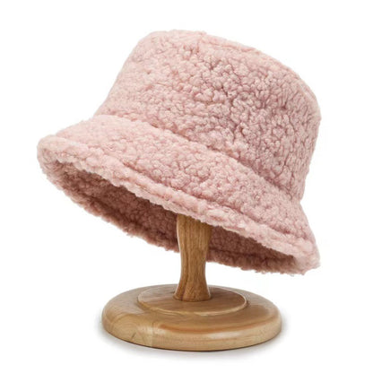 Women's Pure Color Lamb Wool Korean Fashion Thick Hats & Caps