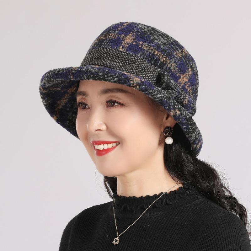 Women's Elegant Woolen Hat Mother Bucket Hats & Caps