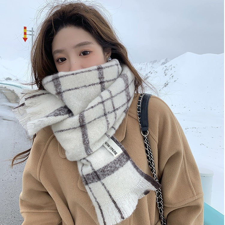 Women's Korean Plaid Thickened Warm Female Fashion Scarfs