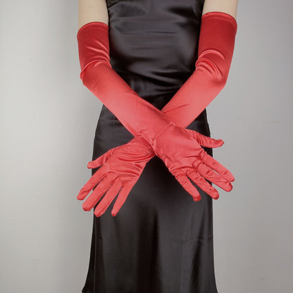 Women's Lengthened Satin Stretch Vintage Dress Bride Gloves