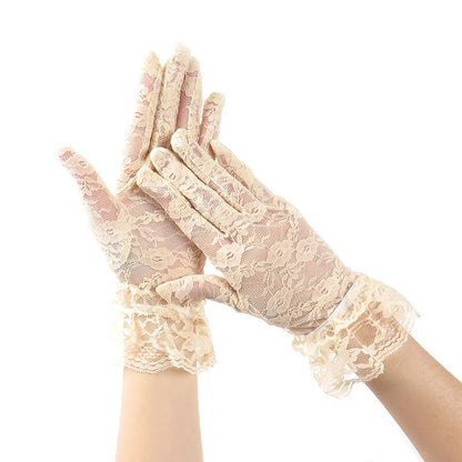 Women's Driving Black Big Lace Sexy Short Gloves