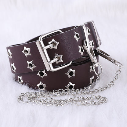 Women's Punk Casual Fashion Eyelet Decoration Double Belts