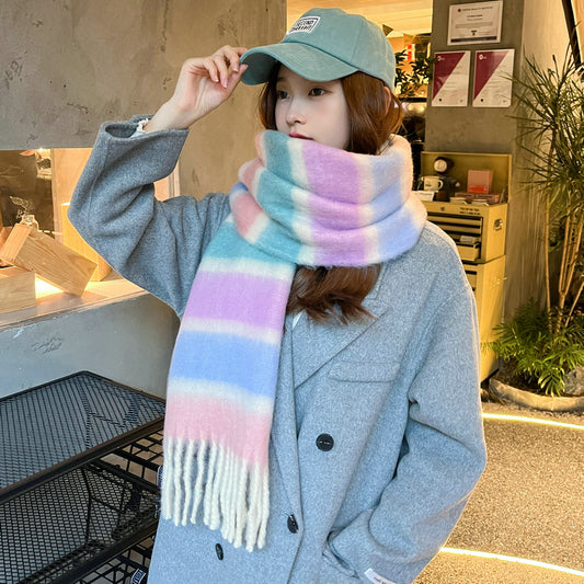 Rainbow Brushed Tassel Winter Thick Color Scarfs