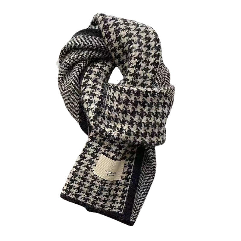 Korean Style Versatile Knitted Warm Herringbone Pattern Wool Contrast Scarfs