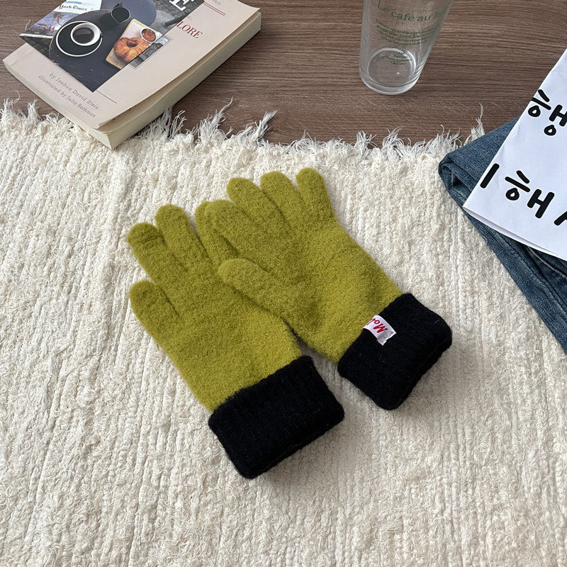 Green Color Blocking Series Knitted Korean Gloves